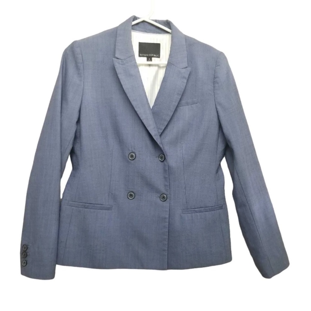 Banana Republic Womens Gray Long Sleeve Doubled Breasted Blazer Jacket Size 8